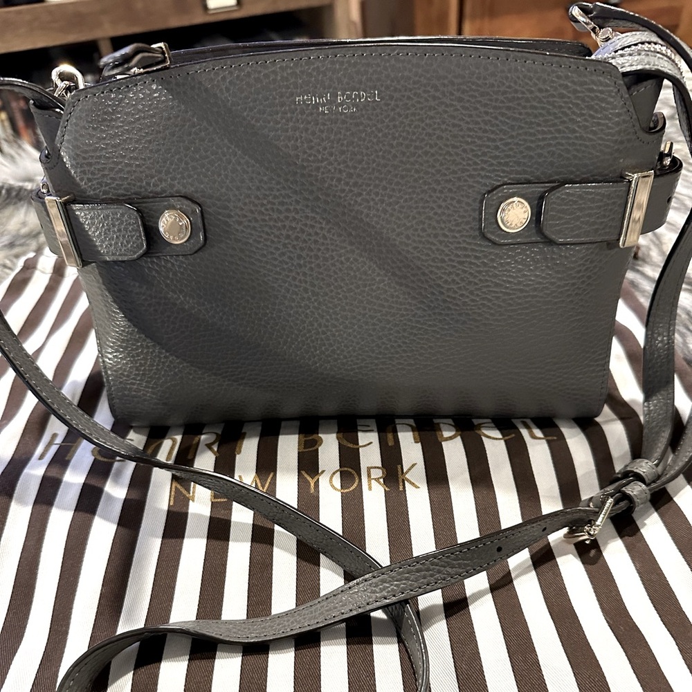 Henri Bendel Carlyle Gray Leather Crossbody Bag